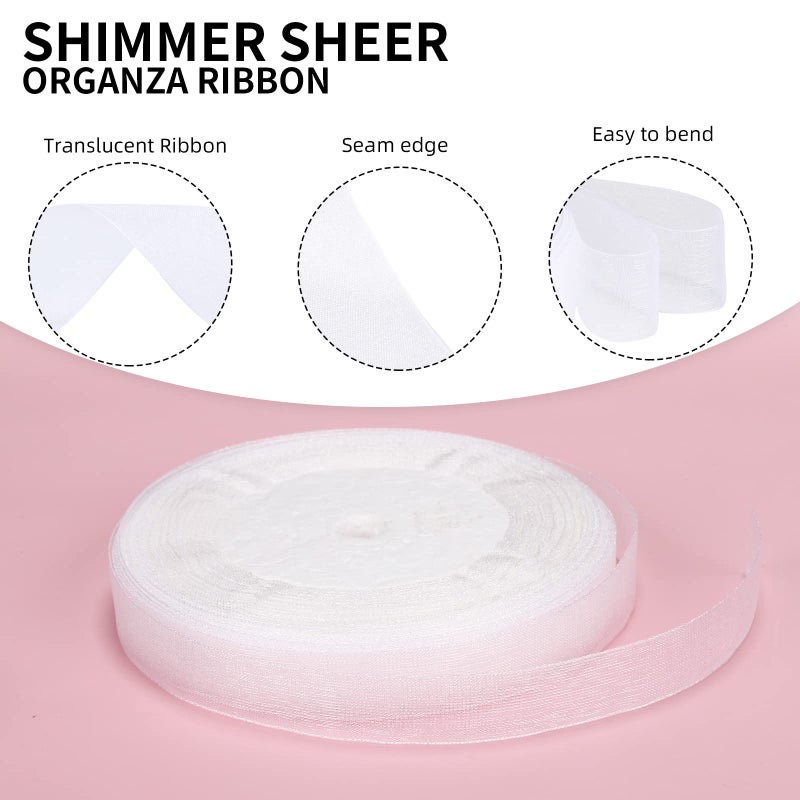 molshine 50 Yards x 5/8 Inch Shimmer Sheer Organza Ribbon,Chiffon Fabric Ribbons for Bouquets Garland,Bowknot,Wedding,Gift Wrapping,Hair,Crafts,Decoration (White, 5/8") - Image 3